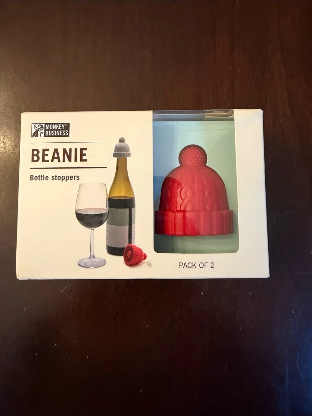 Monkey Business Beanie Bottle Stoppers (Red & Grey, Pack of 2)